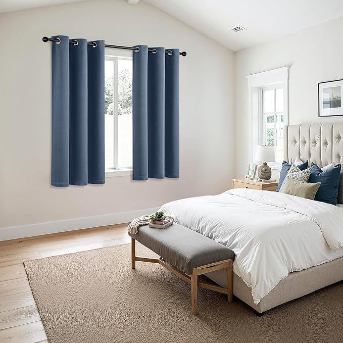 MIULEE Stone Blue Blackout Curtains for Bedroom Living Room 63 Inches Long 2 Panels, Thermal Insulated Room Darkening Drapes Grommet Noise Reducing Light Blocking Window Treatments 34x63 Inch