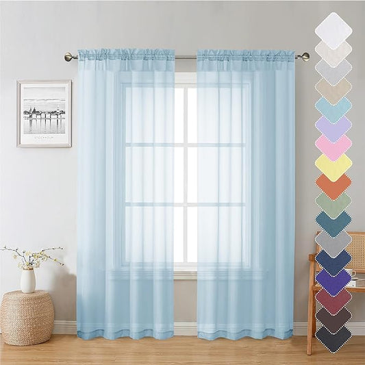 Lecloud Sky Blue Sheer Curtains 72 Inches Length 2 Panels, Lightweight Dual Rod Pockets Voile Living Room Bedroom Curtain & Panel, Durable Farmhouse Window Drapes, 40x72 Inch