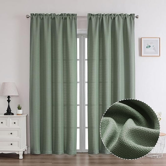 Chyhomenyc Sage Green Curtains 96 Inch Length 2 Panels, Faux Linen Textured Semi Sheer Light Filtering Soft Breathable Privacy Farmhouse Curtain Drapes for Living Room Bedroom, Each 40" Wx96 L