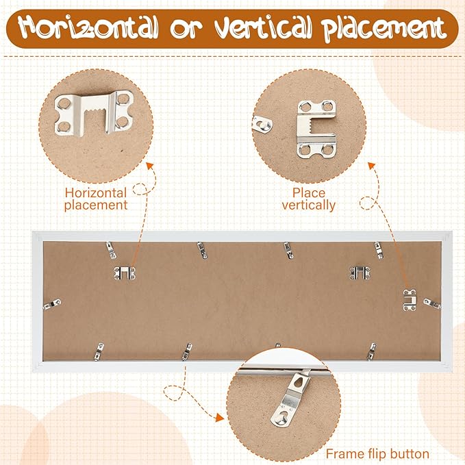 Chunful 2 Pcs 28.4 x 9.5 Inches Collage Picture Frames for Wall Multiple 4 x 6 Inch Wood Picture Frame Display 6 Opening Multi Photo Frame with Acrylic Screens Horizontal and Vertical(White)