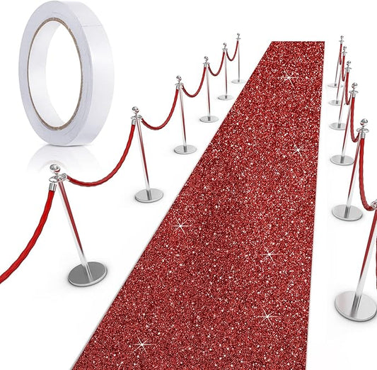 Tatuo Carpet Runner 2.46 x 30 ft Runway Rug 55 GSM Thickness with Carpet Tape for Prom Graduation Wedding Outdoor Indoor Hallway Movie Party Decoration Rug(2.46 x 30 Feet,Glitter Red)