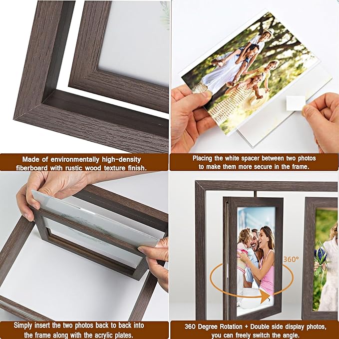 ZEEYUAN 5x7 Picture Frame Desktop Picture Frame Double Side 5x7 Rotating Photo Frame Family Collage Frame Tabletop for Office Home