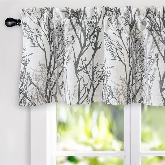 DriftAway Tree Branch Linen Lined Valance Double Layer Thermal Insulated Room Darkening Blackout Valances 3 Inch Rod Pocket Short Window Valance for Living Room Bathroom 52 Inch by 18 Inch Gray