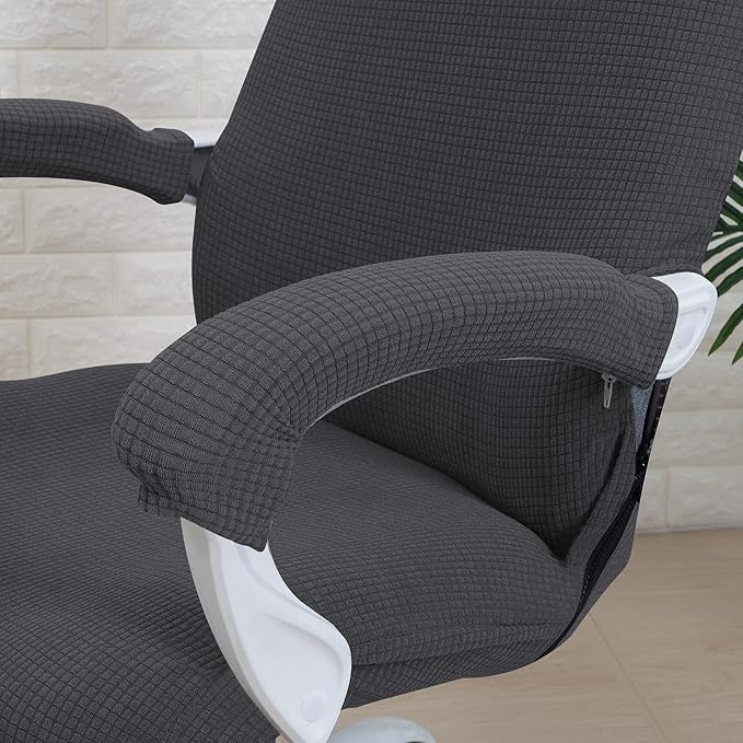 FORCHEER Office Chair Cover Water Repellent Jacquard Armrest Swivel Chair Slipcovers Removable Stretch Universal Computer Chair Cover L with Chair Arm Cover 2P-Dark Grey