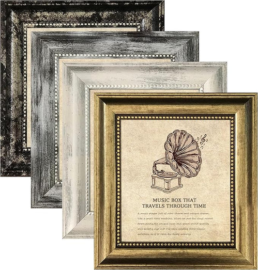 5x5 Picture Frames Set of 4- Rustic Retro Photo Frame with Real Glass Wall Mount and Tabletop Display Family Friends Wedding Gift