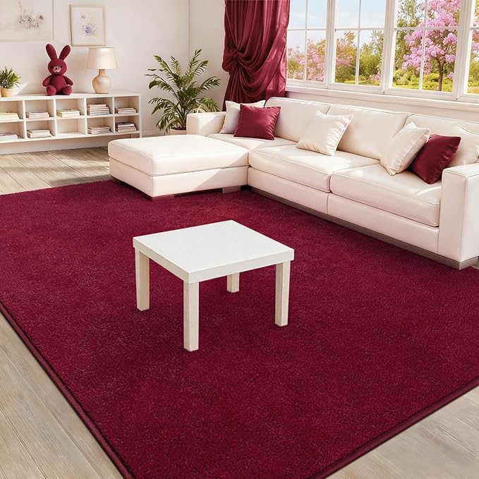 Soft Rugs for Living Room 5x7 Wine Red, Minimalist Area Rug for Bedroom Nursery Dining Table Dorm, Throw Rugs for Men Boys Girls Kids Room Indoor Floor Carpets