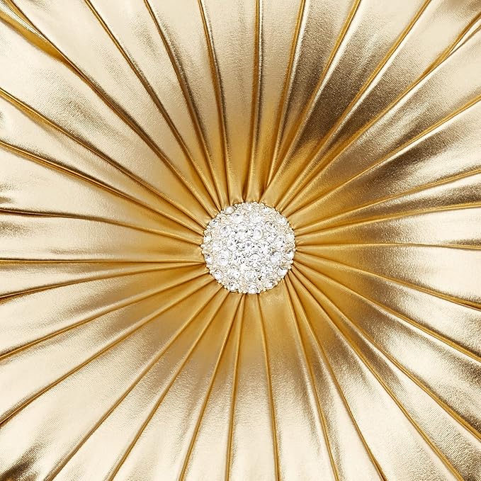 EUCIOR Gold Throw Pillows,Circular Pillow,Pumpkin Pleated Handmade Throw Pillows,Gold Pillows,Smooth Metallic Leather Decorative Pillows for Home Decor Bedroom Living Room Couch Bed Sofa