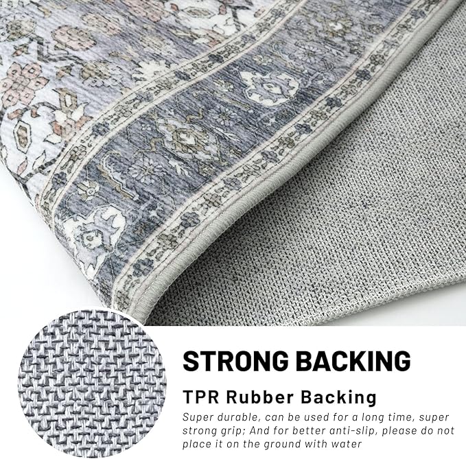 KUTA Vintage Wide Runners for Hallways 3x10 ft Washable Kitchen Runner Grey Blue Non Slip Rubber Backed Long Hall Runners Entryway Runner Rugs Floor Carpet for Indoor Backdoor Bedroom