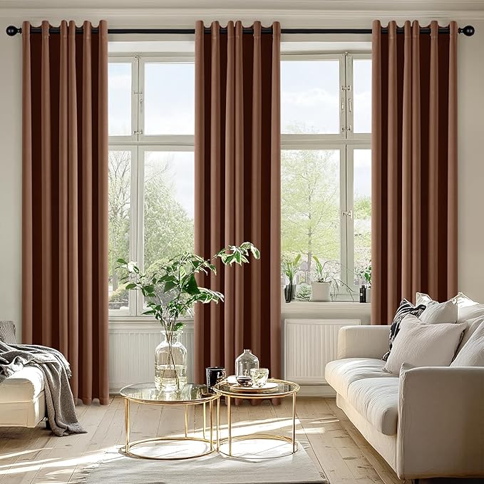 MIULEE Mocha Brown Blackout Curtains for Bedroom Living Room 72 Inches Long 2 Panels, Thermal Insulated Room Darkening Drapes Grommet Noise Reducing Light Blocking Window Treatments 40x72 Inch