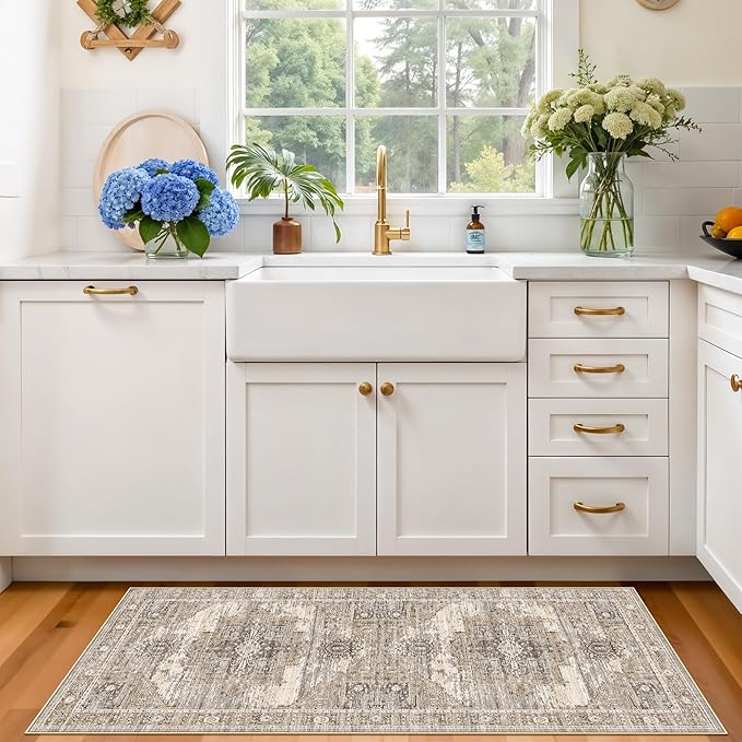 RUUGME Beige 2x4 Runner Rug - Soft Ultra Thin Easy to Clean Runner for Housewife Aged 35-44 - Perfect for Entryway/Hallway/Kitchen/Balcony Vintage Boho Rug 2x4 Beige