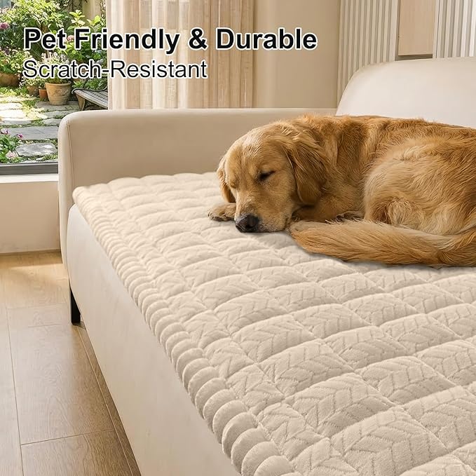 Smiry Non Slip Couch Covers for Dogs, Fuzzy Pet Couch Covers for 3 Cushion Sofa Pet Friendly, Soft Sofa Slipcovers Cushion Furniture Protector Washable (Apricot, 27.6" x 88")