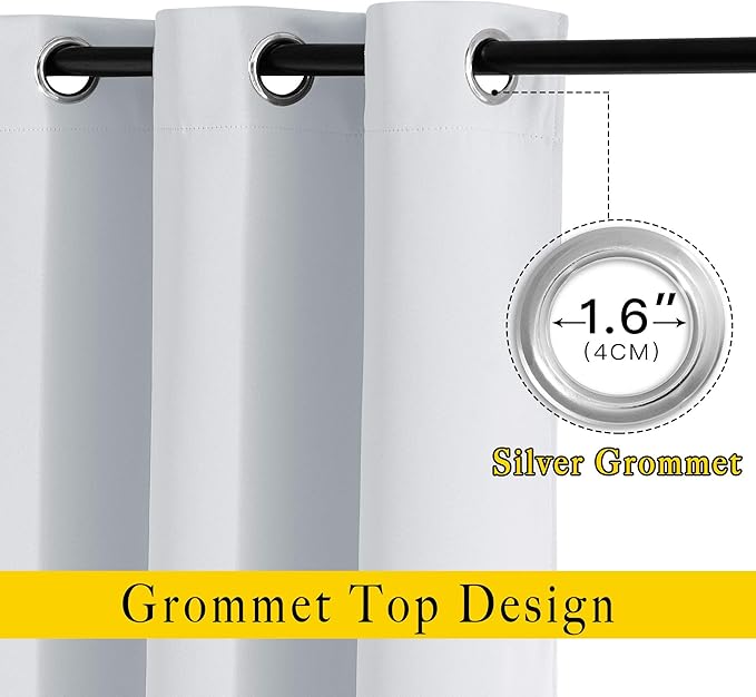 NICETOWN Greyish White Room Darkening Curtain Panels - Window Treatment Thermal Insulated Grommet Room Darkening Curtains/Drapes for Bedroom (2 Panels, 52 by 63, Greyish White)