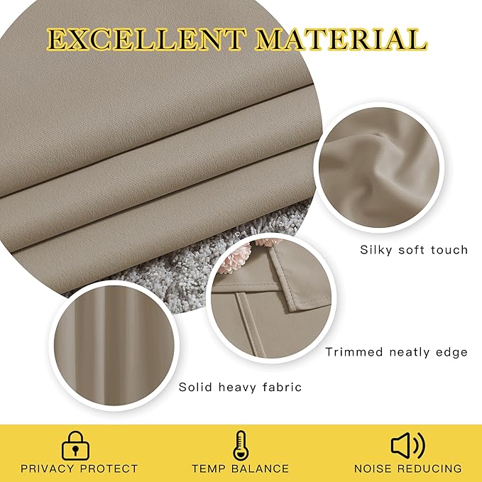 NICETOWN Room Darkening Curtains for Room Divider, Grommet Thermal Curtains Light & Sound Reducing Window Treatments for Sliding Glass Door, W66 x L118, Taupe, 2 Panels