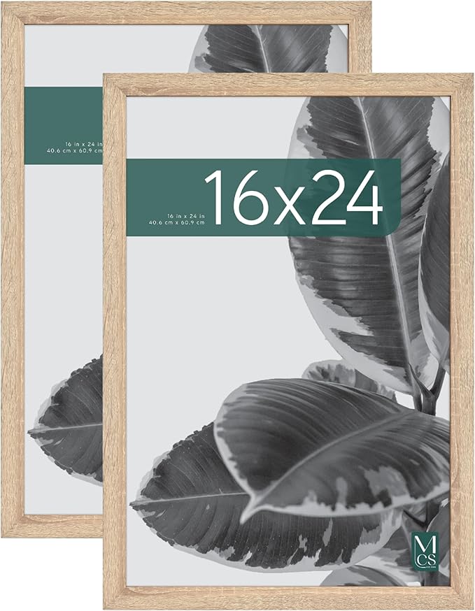 MCS Studio Gallery 16x24 Poster Frame Natural Woodgrain Engineered Wood, Vertical & Horizontal Wall Hanging Large Picture Frame for Photos, Posters & Art Prints (2-Pack)