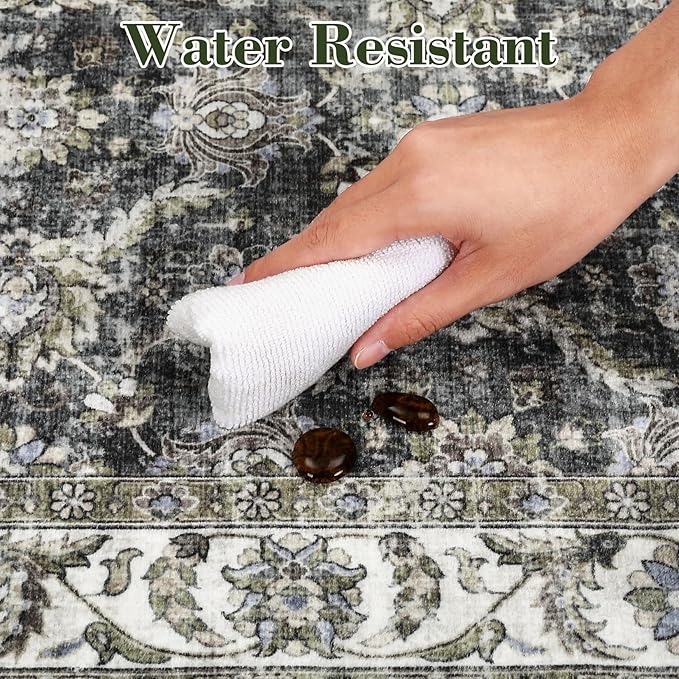 GarveeHome Entryway Rug 3x5 Washable Non Slip Area Rug with Non Slip Backing, Low Pile Ultra Soft Carpet for Large Kitchen, Bedroom, Mudroom, Distressed Oriental Aesthetic Decor, Grey