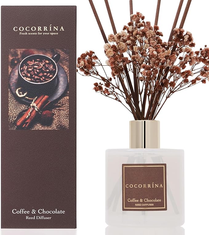 Cocorr??na Reed Diffuser Sets - Coffee & Chocolate Scented Diffuser with Sticks Home Fragrance Reed Diffuser for Bathroom Shelf Decor