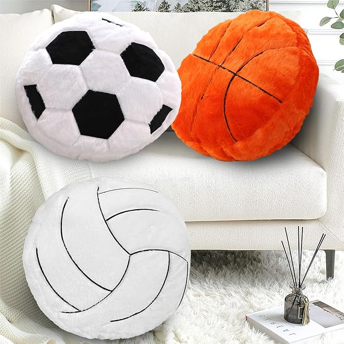 Volleyball Pillow, Soft Fluffy Volleyball Plush Pillow Round Stuffed Sports Throw Pillows, Volleyball Shaped Decorative Throw Pillow for Sofa, Bedroom, Sports Room, Home Decor Gifts 15.7"