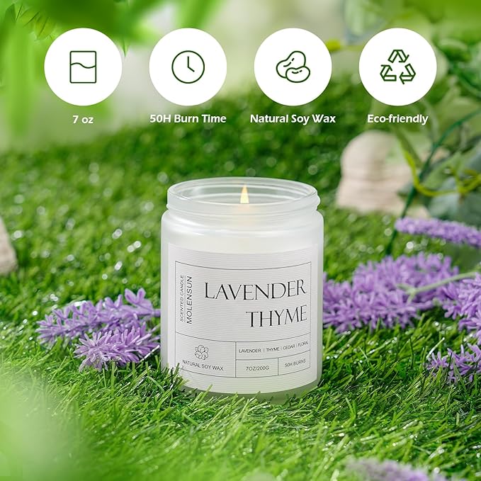 Lavender Thyme Scented Candles, Aromatherapy Jar Candle, 7 oz Long Lasting Candles, Soy Wax Candle Gift for Women