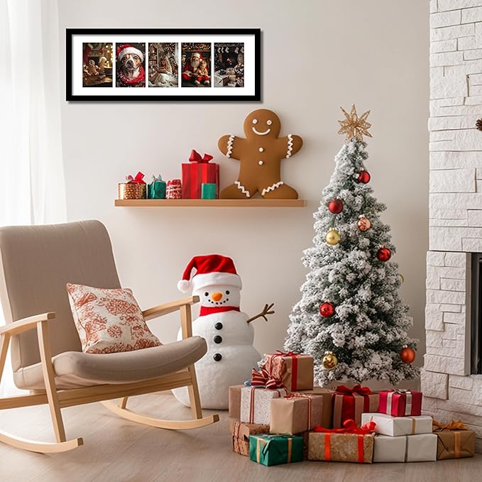 VIOLABBEY 8x24 Picture Frame - Fits Five 4x6 Photos with Mat or One 8x24 Picture without Mat - Black Collage Wall Decor