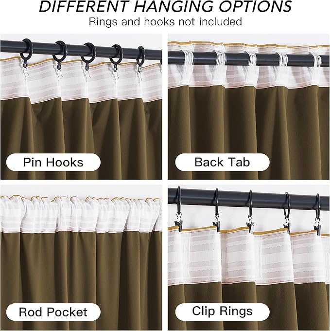 RYB HOME Mustard Yellow Velvet Curtains 96 inches, Back Tab Soft Fabric Room Darkening Thermal Insulated Luxurious Home Decor Curtains for Living Room Bedroom, W 52" x L 96", 2 Panels Set