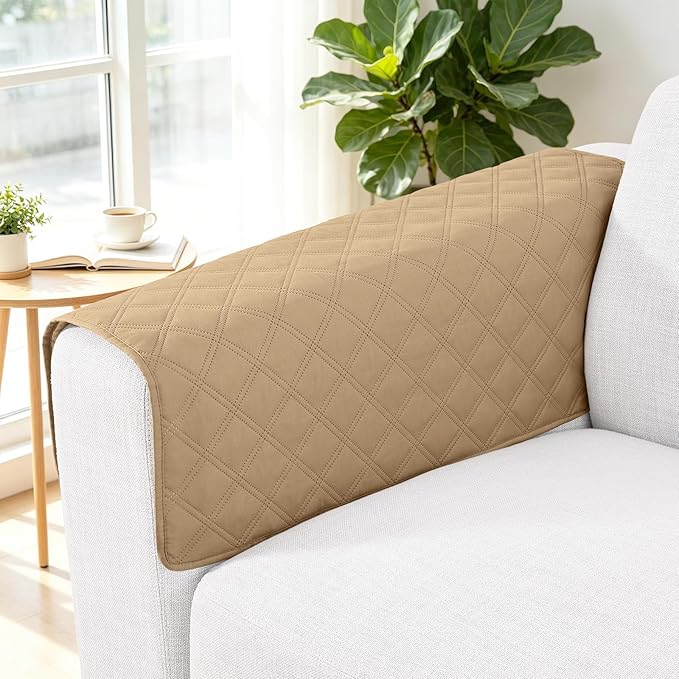 Smiry Waterproof Couch Covers for Dogs Washable, Reversible Pet Couch Covers for 3 Cushion Sofa Pet Friendly, Soft Sofa Furniture Protector for Dogs Cat Kids, Checkered (40"x40", Camel/Beige)
