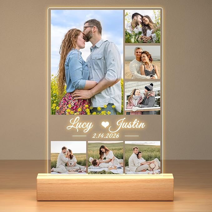 Custom Picture Frames, Personalized Picture Frame with Night Light, Customized Photo Frame, Personalized Anniversary Couple Gifts for Women Men Her Him Girlfriend Boyfriend Couple Wife