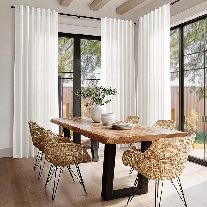 Nanspring Beige White Linen Curtains for Living Room 78 Inches Long Back Tab and Rod Pocket Light Filtering Semi Sheer Curtain Rustic Farmhouse Decor Luxury Drapes for Bedroom Office 52x78, 2 Panels