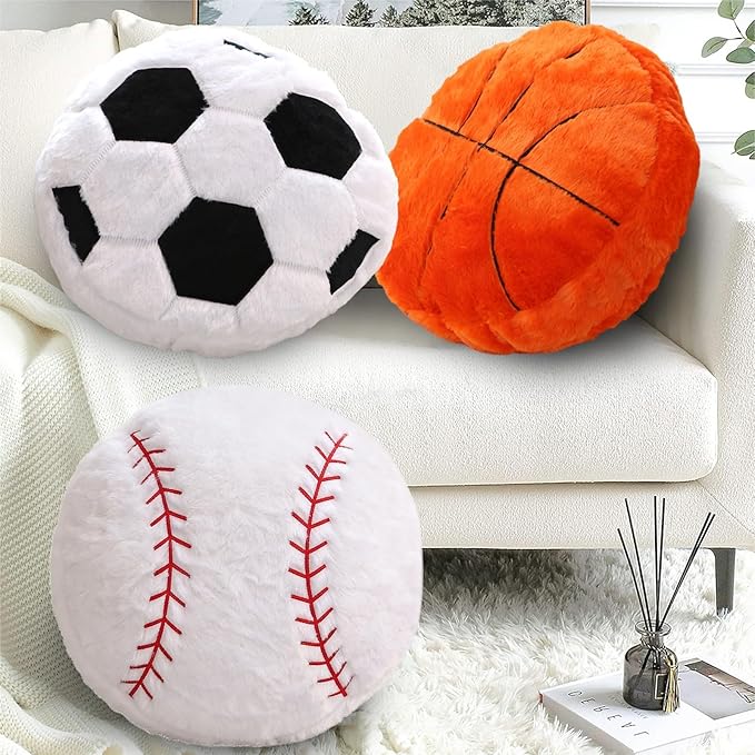 Plush Baseball Pillow 2 Pack, Soft Fluffy Round Baseball Shaped Throw Pillows for Kids Room, Sofa & Bed Decor, Seat Cushion Alternative for Gaming & Sports Room 15.7 Inch