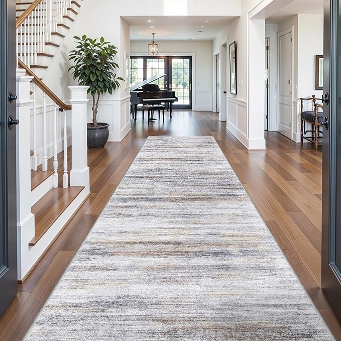 Large Runner Rugs for Hallway 4x16: Non-Slip Washable Wide Carpet - Soft Low-Pile Stain and Spill Resistant Rug for Entryway Living Room Dining Room Balcony Garage Office Beige Grey
