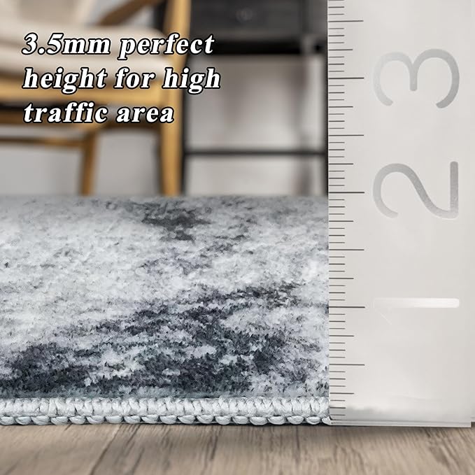 RUUGME Abstract Area Rug 9x12 - Large Machine Washable Rugs for Living Room Non-Slip Low Pile Carpets for Bedroom Ultra Thin Stain Resistant Rome Decor Floor Mat for Dining Room 9x12 Grey Black White