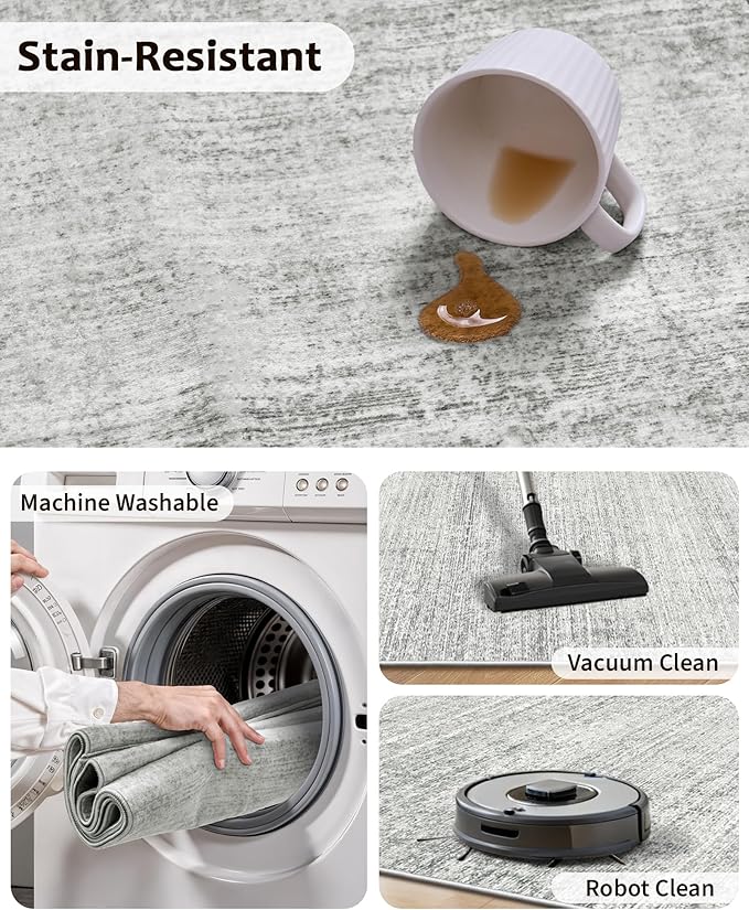 Art&Tuft Non-Slip Runner Rug - 3x5 Washable Rug Low-Pile 3x5 Rugs Runners, Soft Distressed Carpet Runner Rugs for Living Room Bedroom Bathroom Kitchen Laundry, Grey