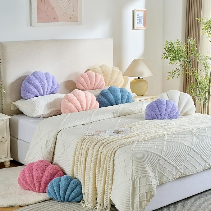 CANGHI Shell Pillow Seashell Decorative Pillow Purple Beachy Coastal Shell Shaped Throw Pillows 13x10 Inch Soft Ocean Beach Sea Shell Plush Pillows Cushion for Bed Couch Living Sofa Room Decor