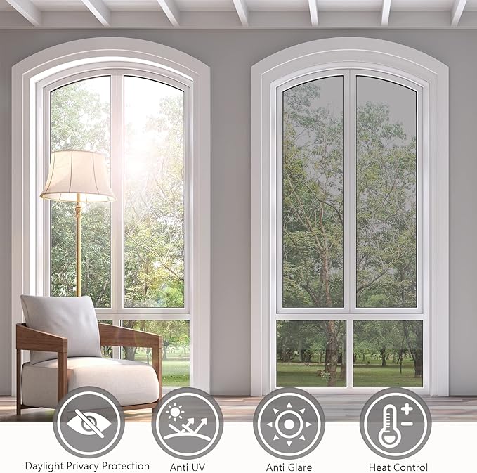 KESPEN Window Film One Way Reflective Daytime Privacy Heat Blocking Anti UV Mirror Window Tint for Home and Office, Silver, 35.4 Inch X 6.5 Feet