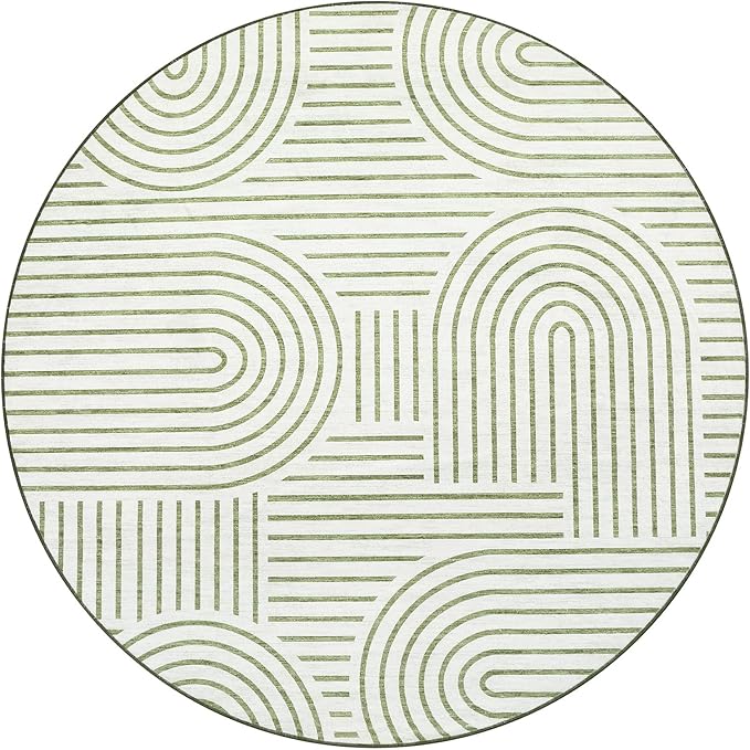 ROYHOME Washable Rug 4ft Area Rugs for Living Room, Abstract Rug for Bedroom, Soft Rainbow Non Slip Throw Rugs with Rubber Back, Low Pile Stain Resistant Boho Geometric Carpet for Dining Room,Green