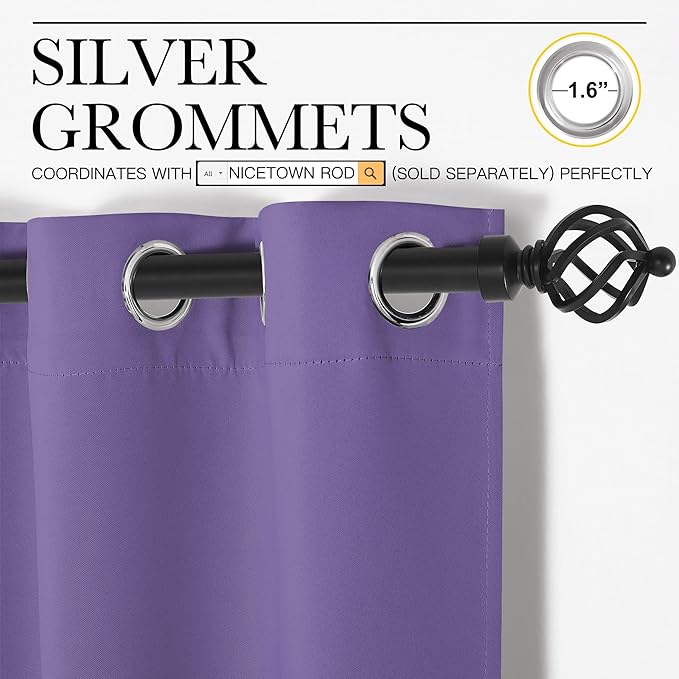 NICETOWN Lilac Purple Blackout Curtains 120" Long for Office, Dining, Guest Room, 55" Wide, 2 Pieces, Sound Reducing Heat and Cold Block Curtain Panels for Modern Decorative