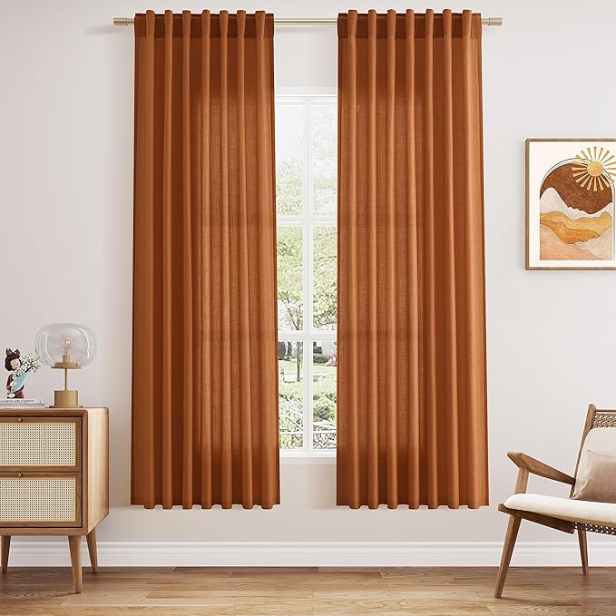 Nanspring Desert Orange Curtains 72 Inch Length for Living Room Semi Sheer Light Filtering Door Drapes 2 Panels for Kids Bedroom Light Filtering Back Tab Rod Pocket Modern Farmhouse Decor 52x72