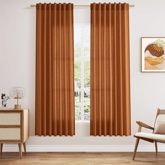 Nanspring Desert Orange Curtains 72 Inch Length for Living Room Semi Sheer Light Filtering Door Drapes 2 Panels for Kids Bedroom Light Filtering Back Tab Rod Pocket Modern Farmhouse Decor 52x72