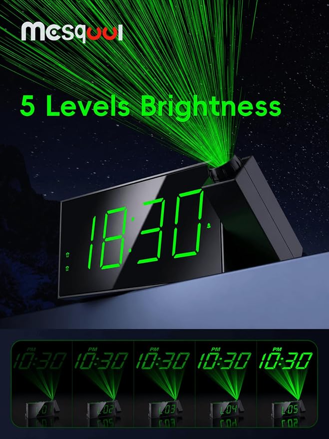 Mesqool Digital Projection Alarm Clock with Dual Alarms, 5 Levels Dimmer - Image 4