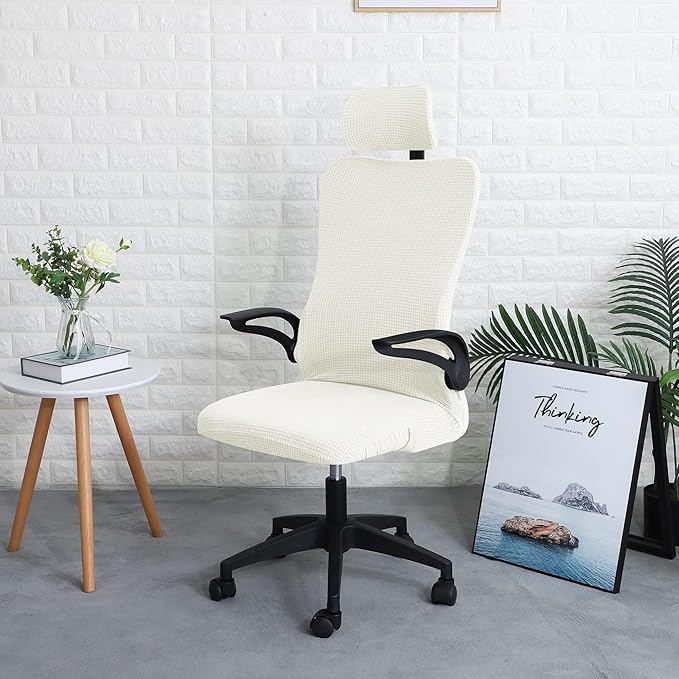 FORCHEER Ergonomic Office Chair Covers Set with Headrest Cover Water Repellent Managerial Chair Cover for Office Executive Chair，Ivory/Cream