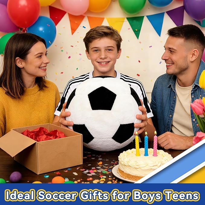 Fluffy Soccer Pillow - 11.7" Orbicular Durable Soccer Ball Plush, Soft Stuffed Soccer Decorative Pillows for Couch & Bedroom, Sports Gift for Soccer Enthusiasts