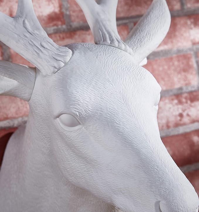 Notakia Wall Charmers Large White Faux Deer Head Faux Taxidermy Animal Head Wall Decor - Handmade Farmhouse Decor - Rustic Wall Decor Deer Antlers