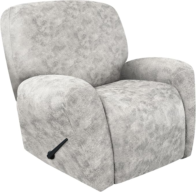ANARACHON Recliner Chair Covers Leather Look, 4 Pieces Recliner Covers Non Slip, Soft Slipcovers for Large Recliners, Furniture Protector Washable for Pets (1 Seater, 03 Light Beige)
