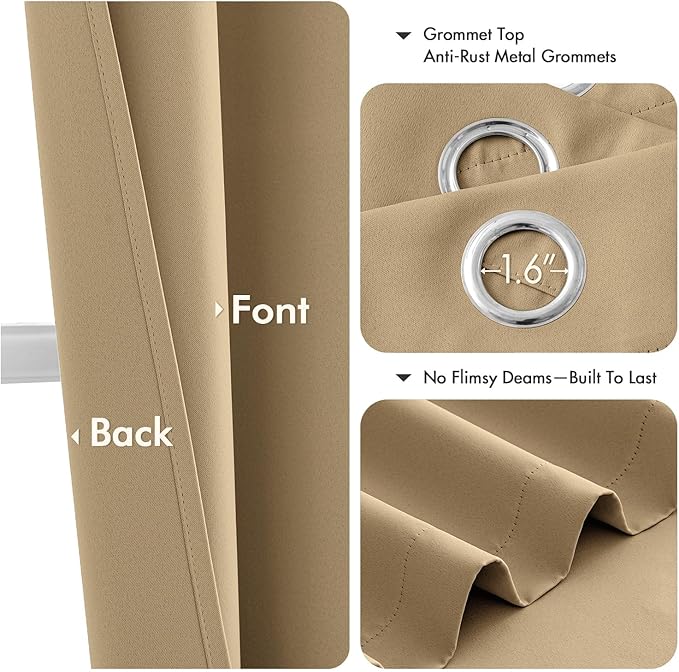 MIULEE Taupe Brown Blackout Curtains for Bedroom Living Room 63 Inches Long 2 Panels, Thermal Insulated Room Darkening Drapes Grommet Noise Reducing Light Blocking Window Treatments 40x63 Inch