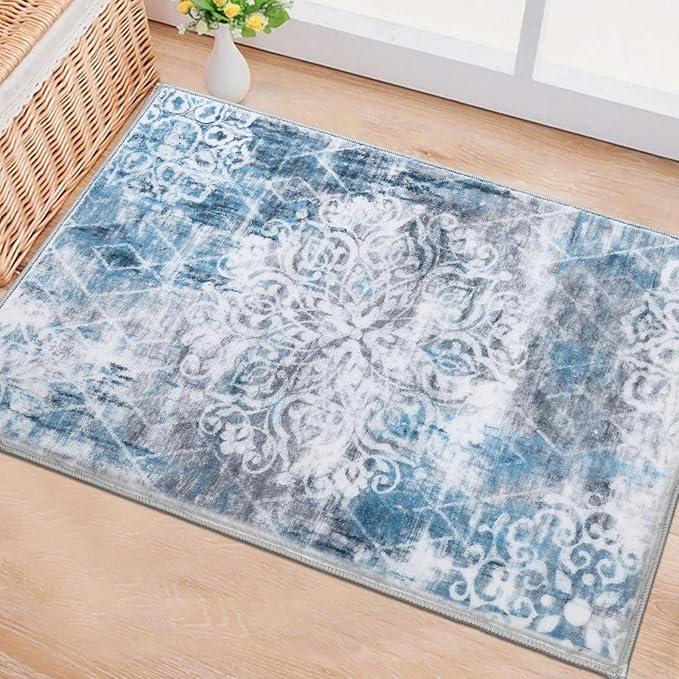 HEBE Washable Area Rug - 2'x3' Non Slip Soft Distressed Medallion Bedroom Boho Living Room Accent Throw Vintage Entry Floor Carpet for Dining Room Bathroom Entryway