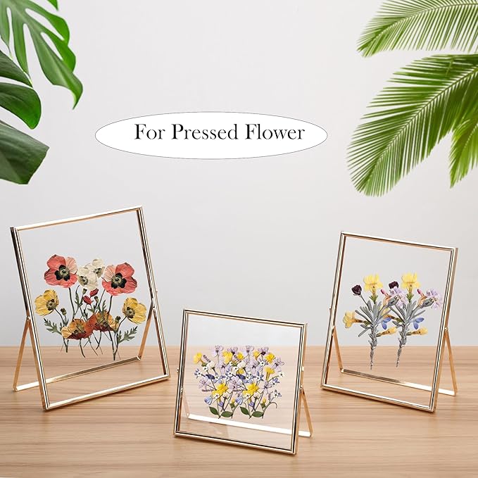 Gold Floating Picture Frames Set of 3, Metal Geometric Photo Frame with Glass Cover Includes(5x7'',4x6'', 5x5''),Tabletop Floating Picture Frames for Home Wedding Decoration,Gift for Christmas,Wedding