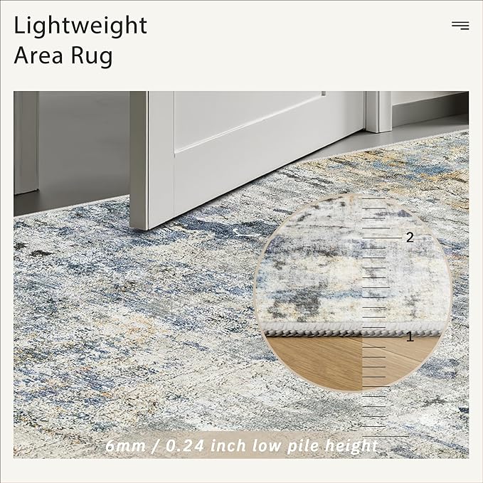 Soalmost Abstract Rug 8x10 Large Living Room Rugs Neutral Modern Washable Area Rugs for Bedroom Dining Room Non-Slip Stain Resistant Foldable Thin Rug Blue Yellow