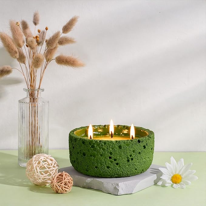 Viyffo Large Citronella Candles Outdoor, 3 Wick 20oz Citronella Candle Indoor, Non Toxic Soy Scented Candle, Green Ceramic Jar for Patio, Deck, Garden, Backyard, Camping, Home Fragrance, Décor & Gift