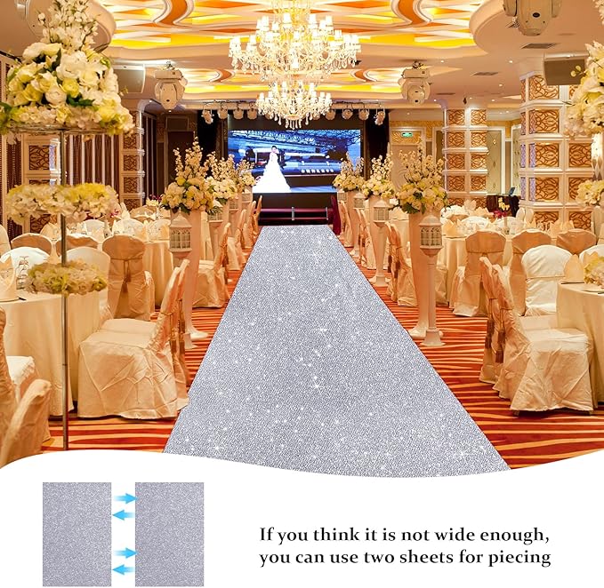 Tatuo Carpet Runner 2.46 x 30 ft Runway Rug 55 GSM Thickness with Carpet Tape for Prom Graduation Wedding Outdoor Indoor Hallway Movie Party Decoration Rug(2.46 x 30 Feet,Glitter Silver)