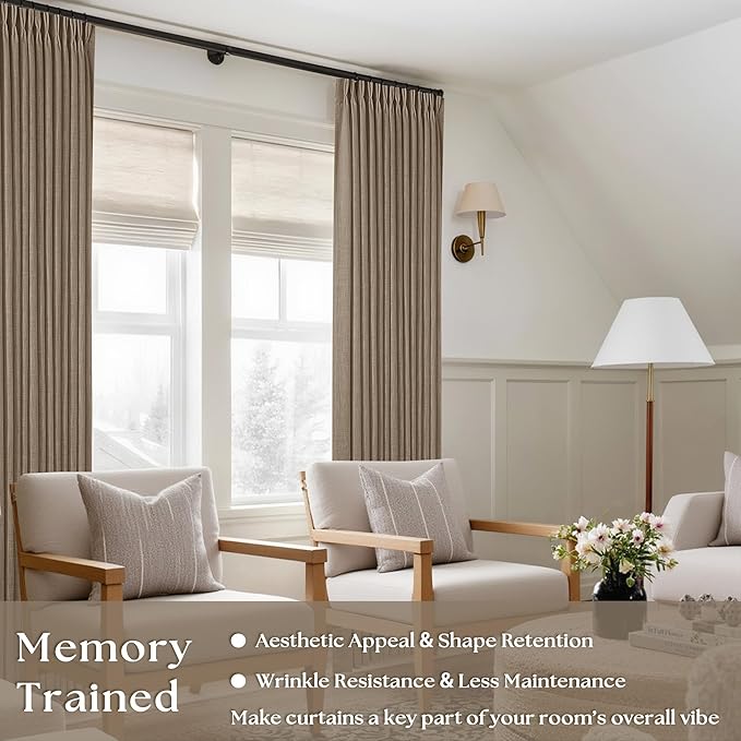 Light Brown Linen Curtains 92 Inches Long for Living Room Pinch Pleated Drape with Hooks Rings for Track System Light Filtering Farmhouse 92 Inch Curtain for Bedroom Sliding Patio Door 2 Panels
