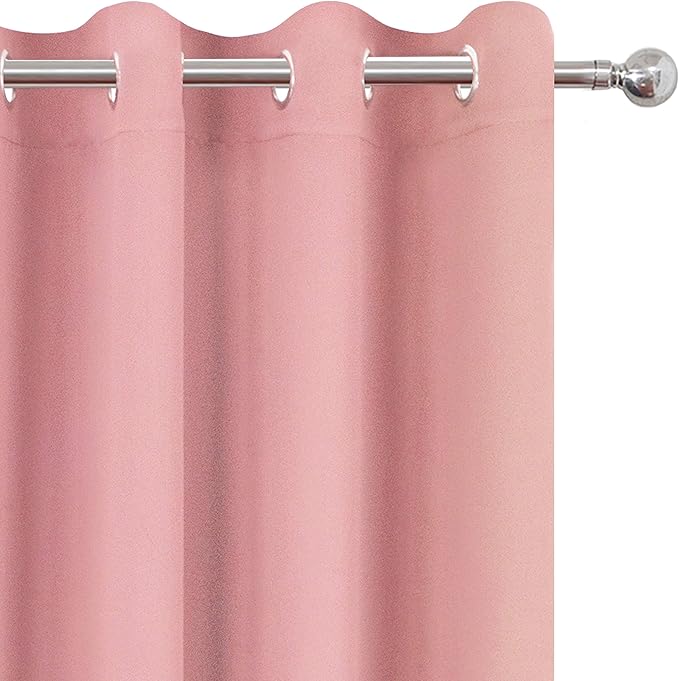 LEMOMO Pink Blackout Curtains/52 x 45 Inch Length Kids Curtains/Set of 2 Panels Grommet Bedroom Curtains for Living Room Curtains